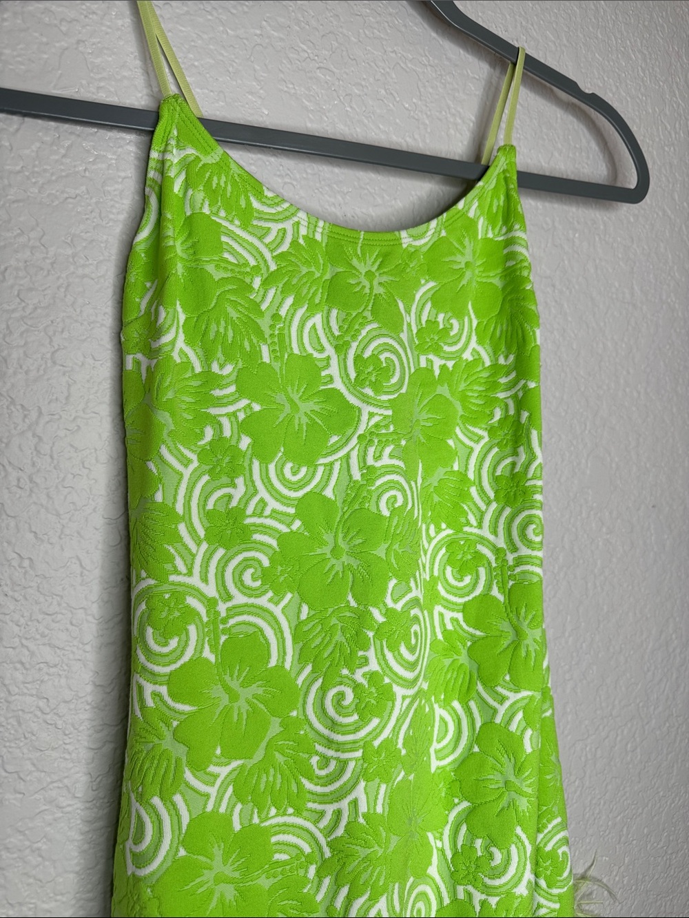 Leslie Amon Laurie Feather Dress Green Hibiscus Small Jacquard Knit - Picture 3 of 8